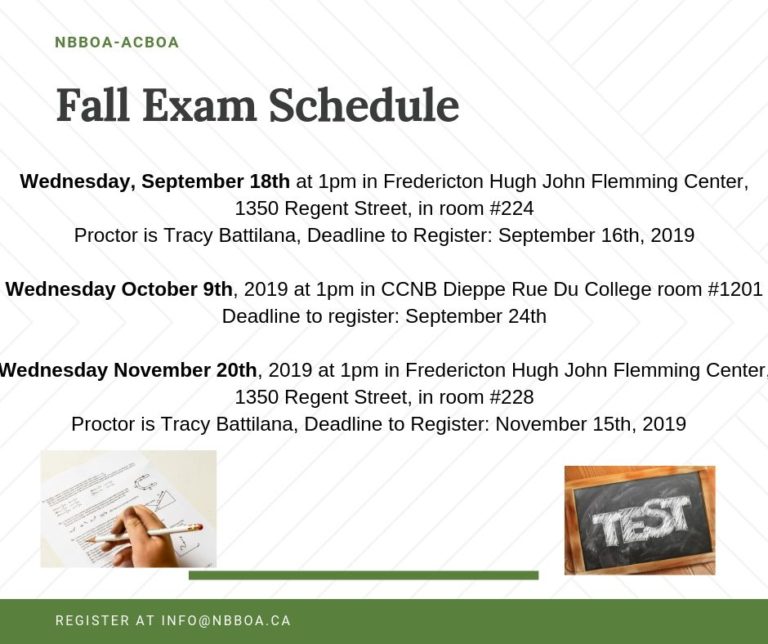 Fall Exam Schedule NBBOA
